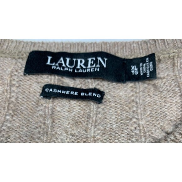 Lauren Ralph Lauren Cable Knit Sweater Dress Midi Wool Cashmere Brown Size XL - Picture 2 of 8